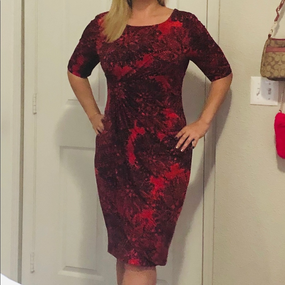 Red and Black Wrap Style Stretchy Dress